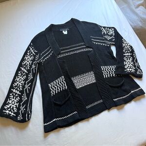 ISABEL MARANT black fair isle print knit buttonless long sleeve cardigan sweater
